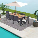 Ensemble de salle à manger 9 pièces en rotin Costway avec table en bois d'acacia, trou de parasol de 1,9 po