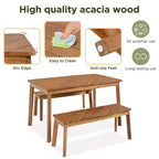 Ensemble de salle à manger d'extérieur 3 pièces en bois d'acacia avec table et bancs, table de pique-nique avec 2 bancs 4A, naturel - ModernLuxe