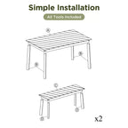 Ensemble de salle à manger d'extérieur 3 pièces en bois d'acacia avec table et bancs, table de pique-nique avec 2 bancs 4A, naturel - ModernLuxe
