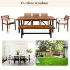 Ensemble de salle à manger d'extérieur 7 pièces en bois d'acacia avec coussins amovibles, mobilier de patio avec chaises et banc ergonomiques pour 7-8 personnes 4W - ModernLuxe
