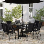Merrick Lane Ensemble de salle à manger d'extérieur 7 pièces pour 6 avec table de patio à plateau en verre et 6 chaises empilables en matière Flex Comfort