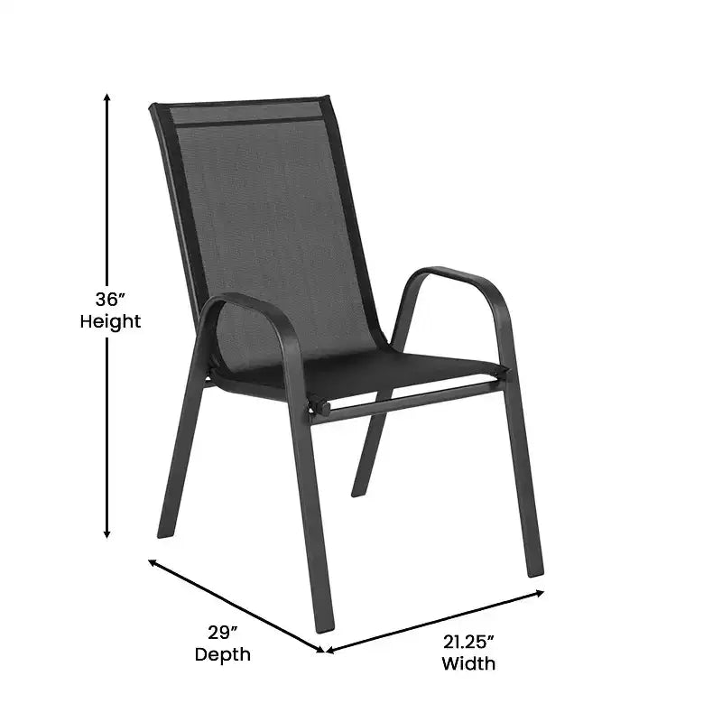 Merrick Lane Ensemble de salle à manger d'extérieur 7 pièces pour 6 avec table de patio à plateau en verre et 6 chaises empilables en matière Flex Comfort