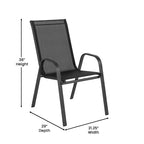Merrick Lane Ensemble de salle à manger d'extérieur 7 pièces pour 6 avec table de patio à plateau en verre et 6 chaises empilables en matière Flex Comfort