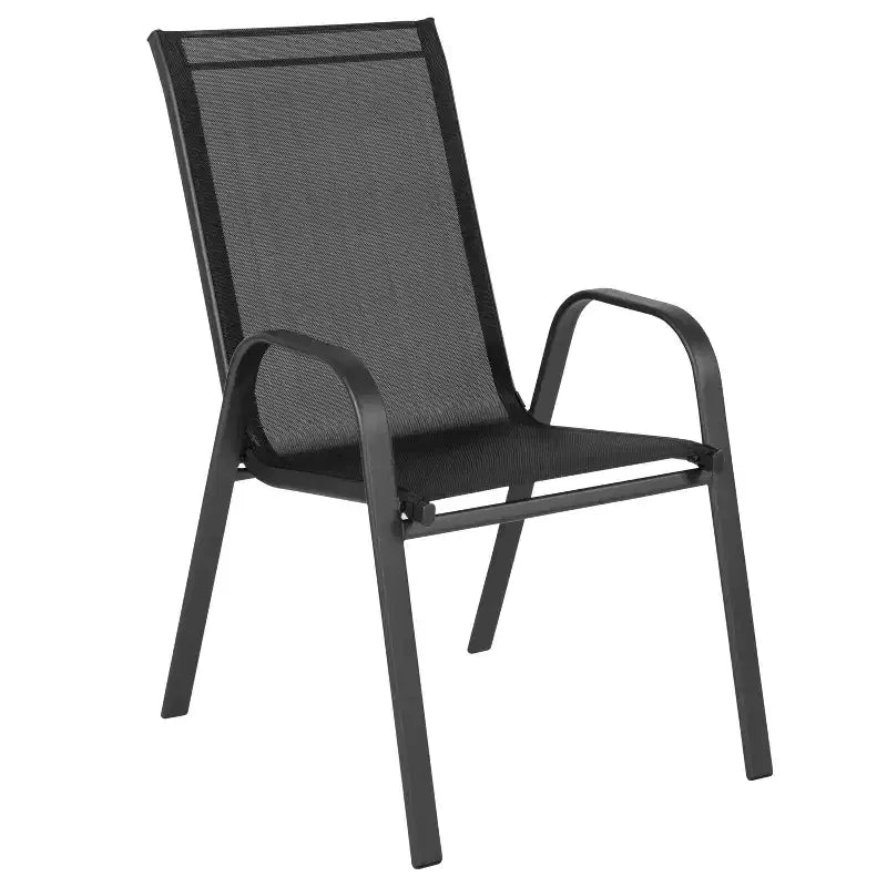 Merrick Lane Ensemble de salle à manger d'extérieur 7 pièces pour 6 avec table de patio à plateau en verre et 6 chaises empilables en matière Flex Comfort