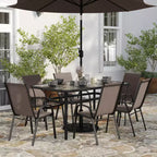 Merrick Lane Ensemble de salle à manger d'extérieur 7 pièces pour 6 avec table de patio à plateau en verre et 6 chaises empilables en matière Flex Comfort