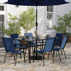 Merrick Lane Ensemble de salle à manger d'extérieur 7 pièces pour 6 avec table de patio à plateau en verre et 6 chaises empilables en matière Flex Comfort