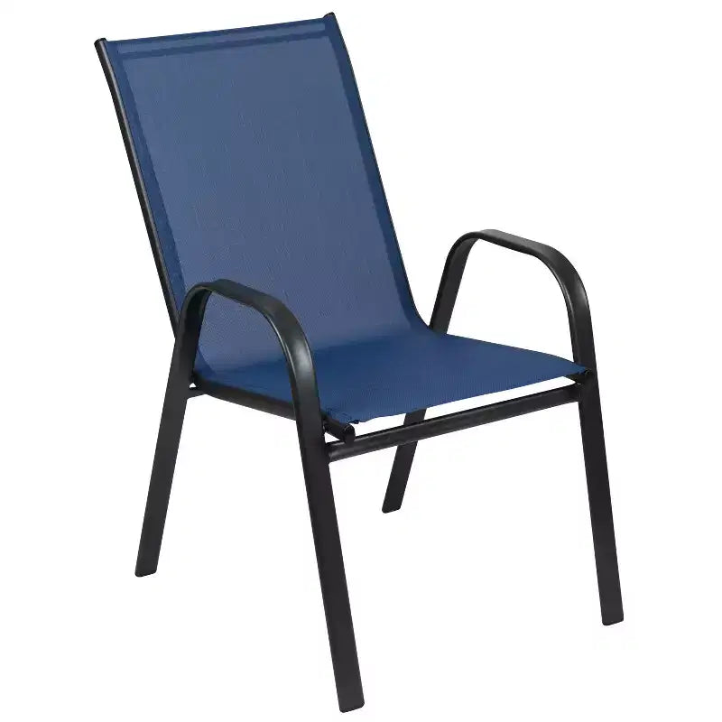 Merrick Lane Ensemble de salle à manger d'extérieur 7 pièces pour 6 avec table de patio à plateau en verre et 6 chaises empilables en matière Flex Comfort