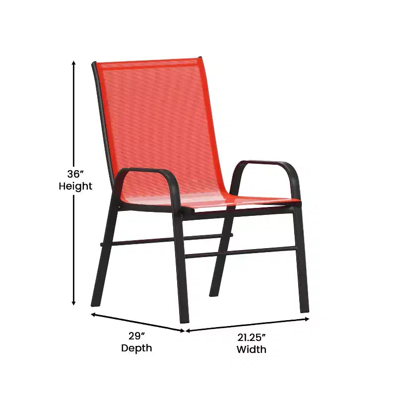 Merrick Lane Ensemble de salle à manger d'extérieur 7 pièces pour 6 avec table de patio à plateau en verre et 6 chaises empilables en matière Flex Comfort