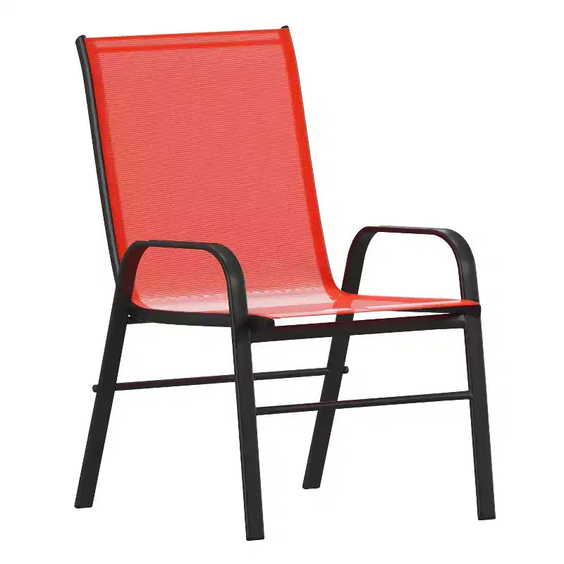 Merrick Lane Ensemble de salle à manger d'extérieur 7 pièces pour 6 avec table de patio à plateau en verre et 6 chaises empilables en matière Flex Comfort