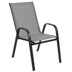 Merrick Lane Ensemble de salle à manger d'extérieur 7 pièces pour 6 avec table de patio à plateau en verre et 6 chaises empilables en matière Flex Comfort