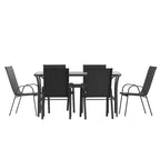 Merrick Lane Ensemble de salle à manger d'extérieur 7 pièces pour 6 avec table de patio à plateau en verre et 6 chaises empilables en matière Flex Comfort