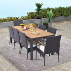 Ensemble de salle à manger Costway 9 pièces en rotin pour patio avec table en bois d'acacia, coussins, trou pour parasol de 1,9 po
