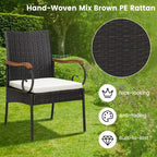 Ensemble de salle à manger Costway 9 pièces en rotin pour patio avec table en bois d'acacia, coussins, trou pour parasol de 1,9 po
