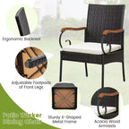 Ensemble de salle à manger Costway 9 pièces en rotin pour patio avec table en bois d'acacia, coussins, trou pour parasol de 1,9 po