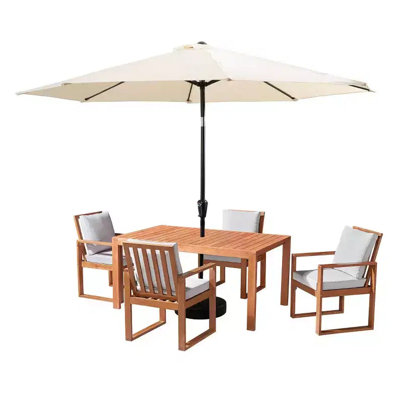 Ensemble de salle à manger d'extérieur 6 pièces Alaterre Furniture, table Weston avec parasol inclinable automatique de 3 m
