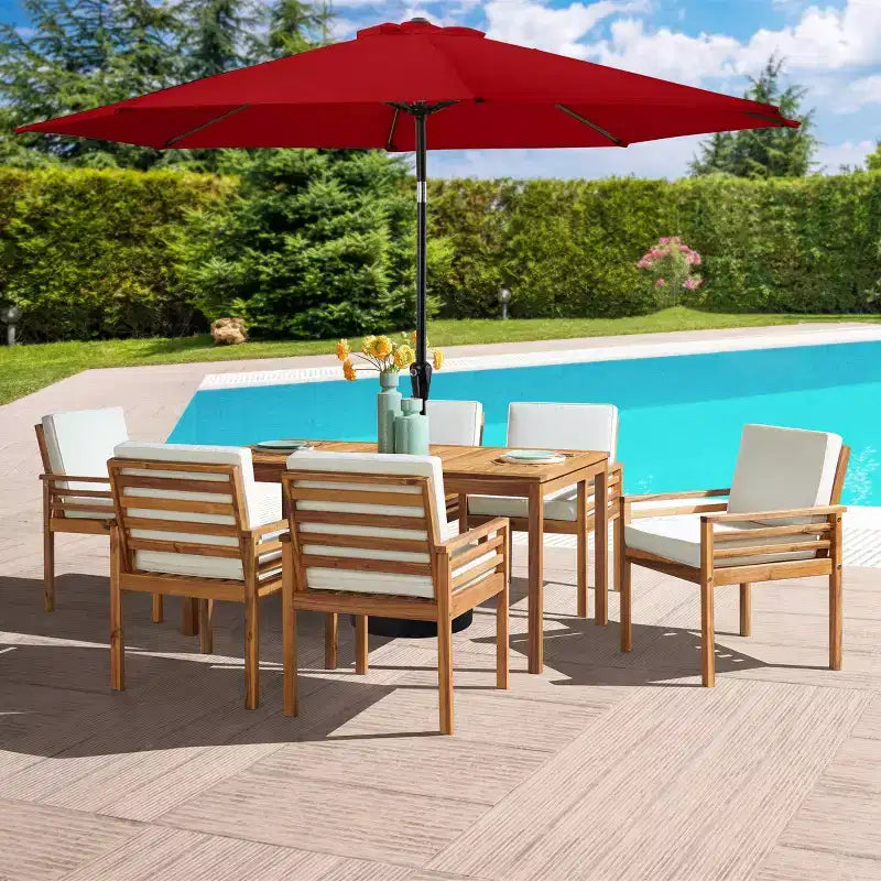 Alaterre Furniture 8pc Outdoor Patio Dining Set, Okemo Table with 10' Auto Tilt Umbrella