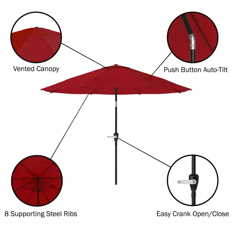 Alaterre Furniture 8pc Outdoor Patio Dining Set, Okemo Table with 10' Auto Tilt Umbrella