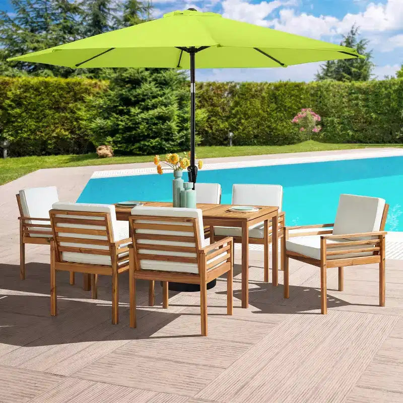 Alaterre Furniture 8pc Outdoor Patio Dining Set, Okemo Table with 10' Auto Tilt Umbrella