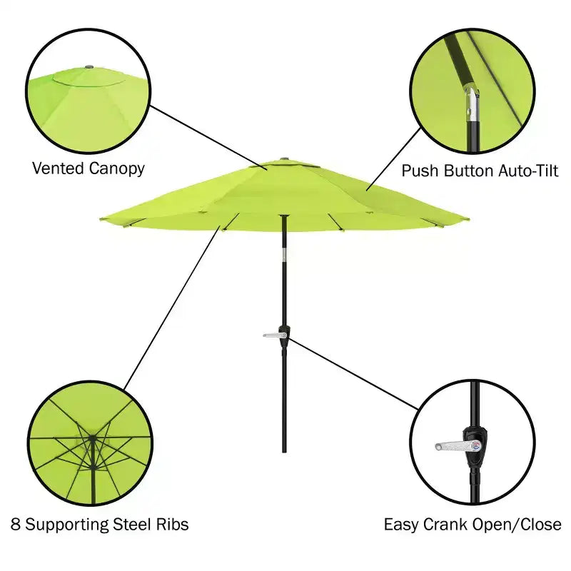 Alaterre Furniture 8pc Outdoor Patio Dining Set, Okemo Table with 10' Auto Tilt Umbrella