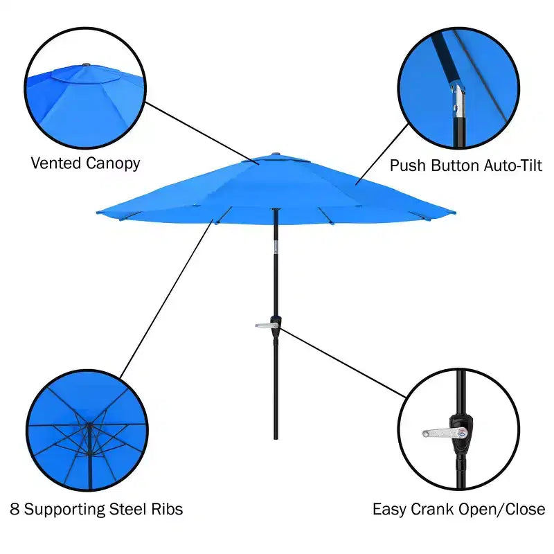 Alaterre Furniture 8pc Outdoor Patio Dining Set, Okemo Table with 10' Auto Tilt Umbrella