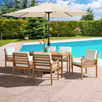 Alaterre Furniture 8pc Outdoor Patio Dining Set, Okemo Table with 10' Auto Tilt Umbrella