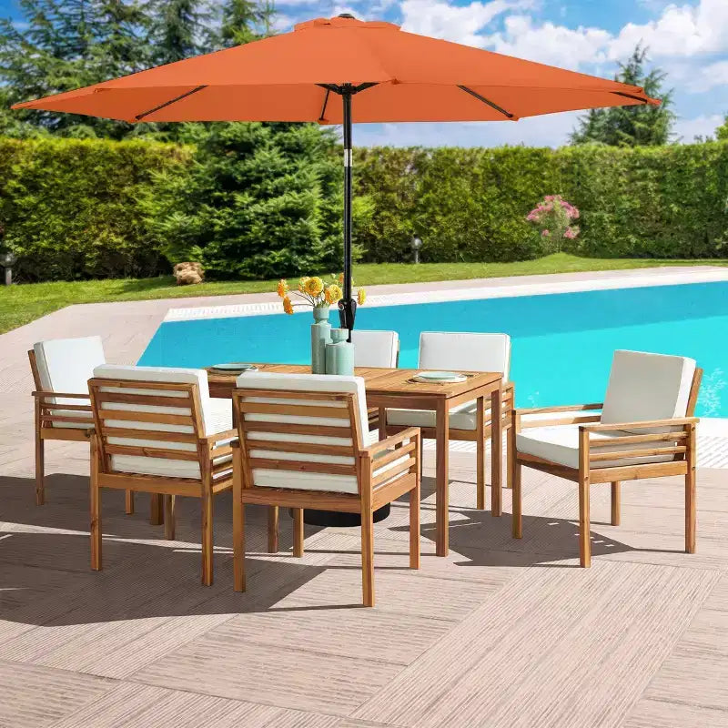 Alaterre Furniture 8pc Outdoor Patio Dining Set, Okemo Table with 10' Auto Tilt Umbrella
