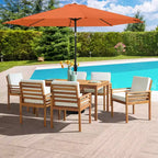 Alaterre Furniture 8pc Outdoor Patio Dining Set, Okemo Table with 10' Auto Tilt Umbrella