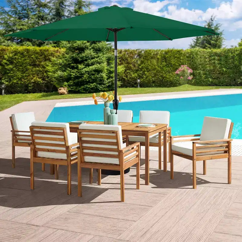 Alaterre Furniture 8pc Outdoor Patio Dining Set, Okemo Table with 10' Auto Tilt Umbrella