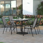 Emma and Oliver 5 Piece Outdoor Dining Set with Tempered Glass Top Patio Table and 4 Flex Comfort Textilene Stacking Chairs