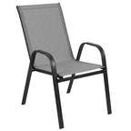 Emma and Oliver 5 Piece Outdoor Dining Set with Tempered Glass Top Patio Table and 4 Flex Comfort Textilene Stacking Chairs