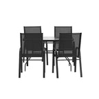 Merrick Lane 5 Piece Outdoor Dining Table Set for 4 with Glass-Top Patio Table and 4 Stack Chairs with Flex Comfort Material