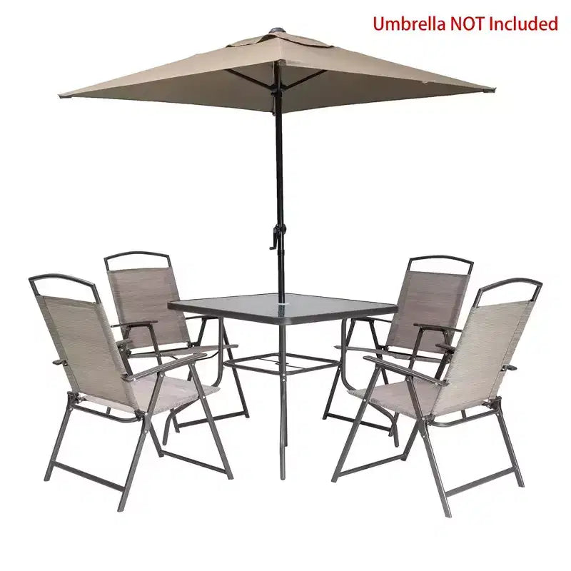 Crestlive Products 5 Piece Patio Dining Set with 4 Folding Chairs and Table Outdoor Dining Furniture with Square Glass Tabletop