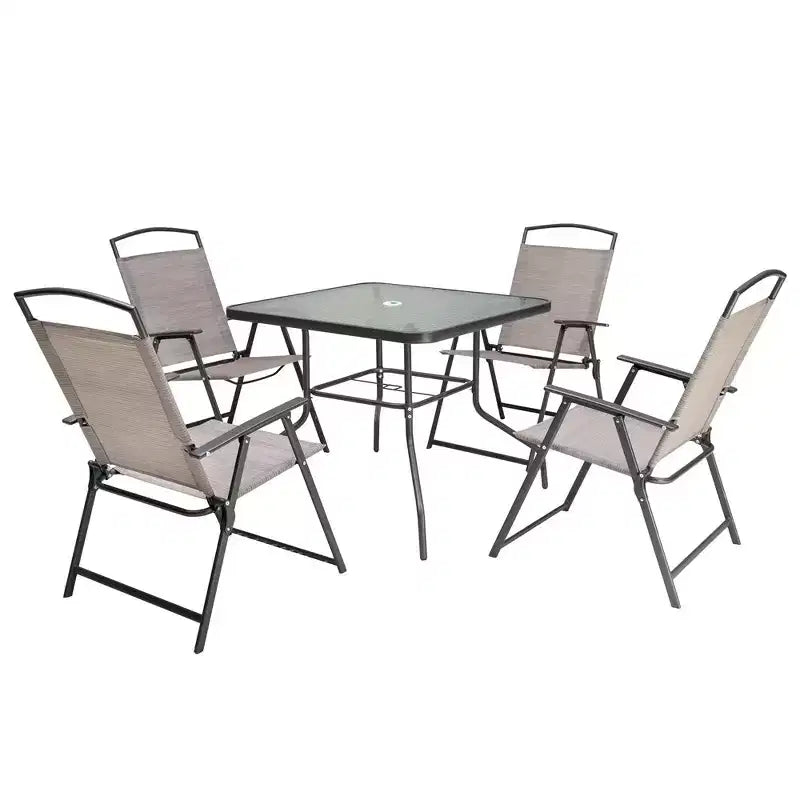 Crestlive Products 5 Piece Patio Dining Set with 4 Folding Chairs and Table Outdoor Dining Furniture with Square Glass Tabletop