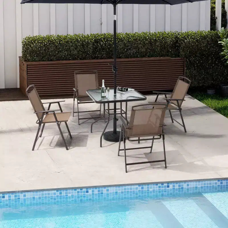 Crestlive Products 5 Piece Patio Dining Set with 4 Folding Chairs and Table Outdoor Dining Furniture with Square Glass Tabletop