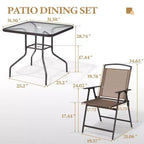 Crestlive Products 5 Piece Patio Dining Set with 4 Folding Chairs and Table Outdoor Dining Furniture with Square Glass Tabletop