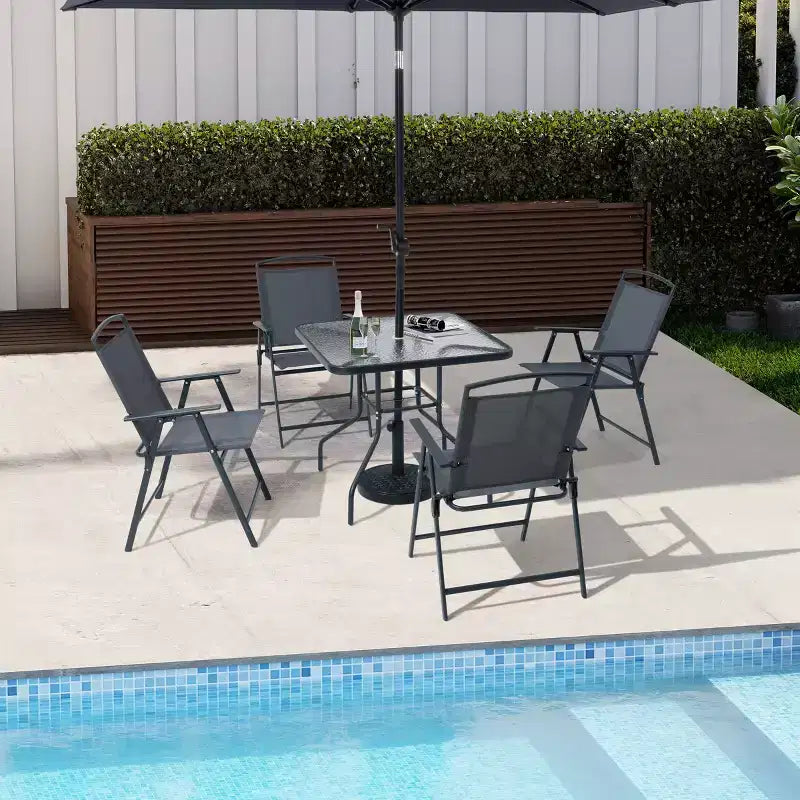 Crestlive Products 5 Piece Patio Dining Set with 4 Folding Chairs and Table Outdoor Dining Furniture with Square Glass Tabletop