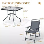 Crestlive Products 5 Piece Patio Dining Set with 4 Folding Chairs and Table Outdoor Dining Furniture with Square Glass Tabletop
