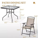 Crestlive Products 5 Piece Patio Dining Set with 4 Folding Chairs and Table Outdoor Dining Furniture with Square Glass Tabletop