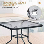 Crestlive Products 5 Piece Patio Dining Set with 4 Folding Chairs and Table Outdoor Dining Furniture with Square Glass Tabletop