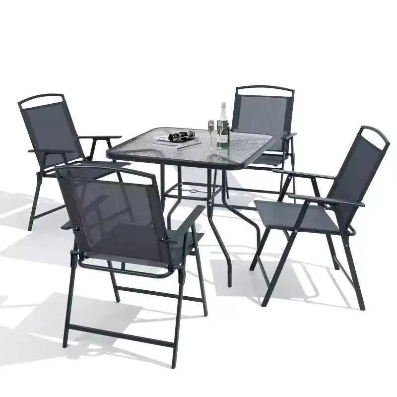 Crestlive Products 5 Piece Patio Dining Set with 4 Folding Chairs and Table Outdoor Dining Furniture with Square Glass Tabletop