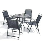 Crestlive Products 5 Piece Patio Dining Set with 4 Folding Chairs and Table Outdoor Dining Furniture with Square Glass Tabletop