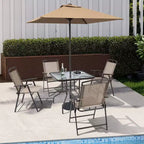 Crestlive Products 6 PCS Patio Dinning Set 4 Folding Chairs Square Tempered Glass Table and Umbrella Set