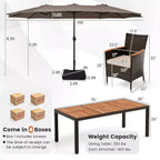 Ensemble de salle à manger Costway 11 pièces avec parasol de terrasse double face de 4,5 m (socle inclus) beige/café/bleu marine/orange/lie de vin/gris