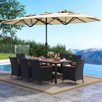 Costway Ensemble de salle à manger en osier de 11 pièces avec parasol de jardin double face 8 chaises orange/turquoise
