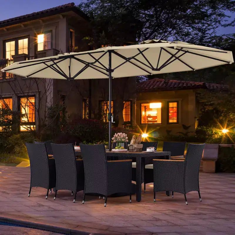 Costway Ensemble de salle à manger en osier de 11 pièces avec parasol de jardin double face 8 chaises orange/turquoise