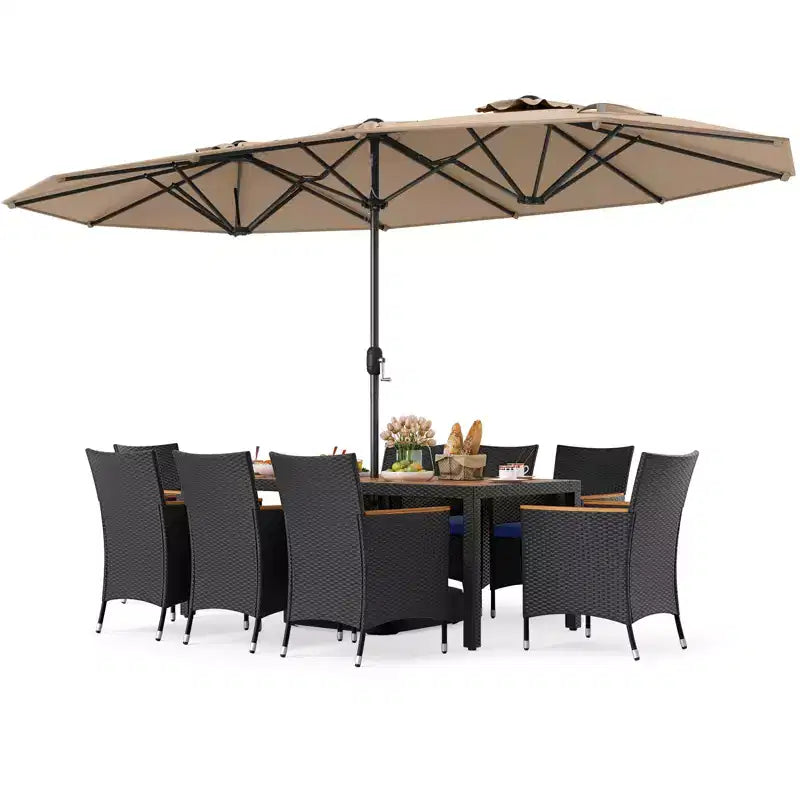 Costway Ensemble de salle à manger en osier de 11 pièces avec parasol de jardin double face 8 chaises orange/turquoise