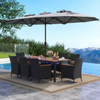 Costway Ensemble de salle à manger en osier de 11 pièces avec parasol de jardin double face 8 chaises orange/turquoise