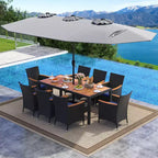 Costway Ensemble de salle à manger en osier de 11 pièces avec parasol de jardin double face 8 chaises orange/turquoise