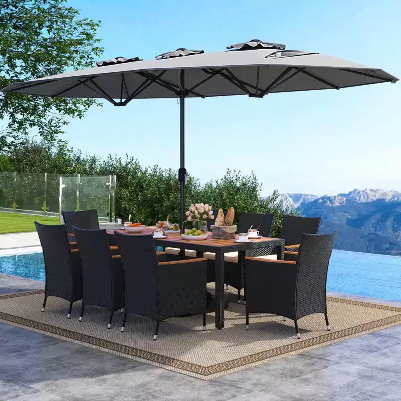 Costway Ensemble de salle à manger en osier de 11 pièces avec parasol de jardin double face 8 chaises orange/turquoise