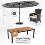 Costway Ensemble de salle à manger en osier de 11 pièces avec parasol de jardin double face 8 chaises orange/turquoise